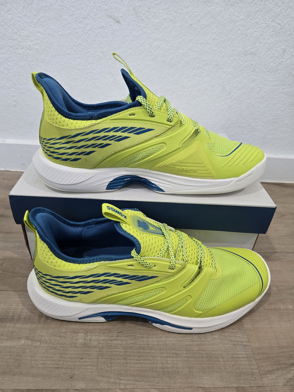 K-Swiss Men's Speedtrack Neon Yellow Athletic Sneakers with Blue Accents